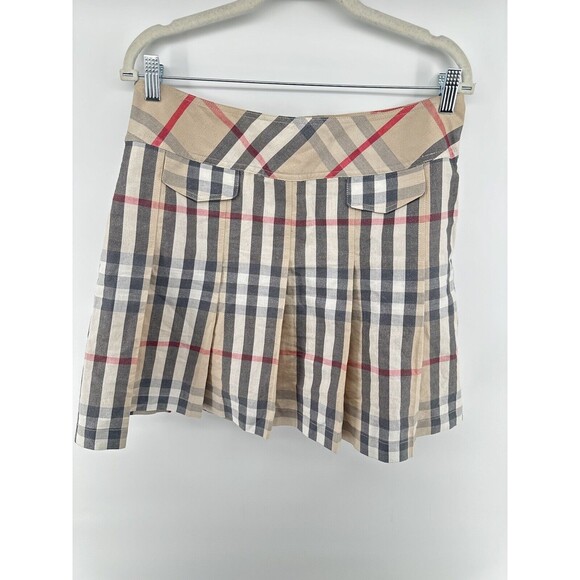 Classic Beige Plaid Mini Skirt - Brand: